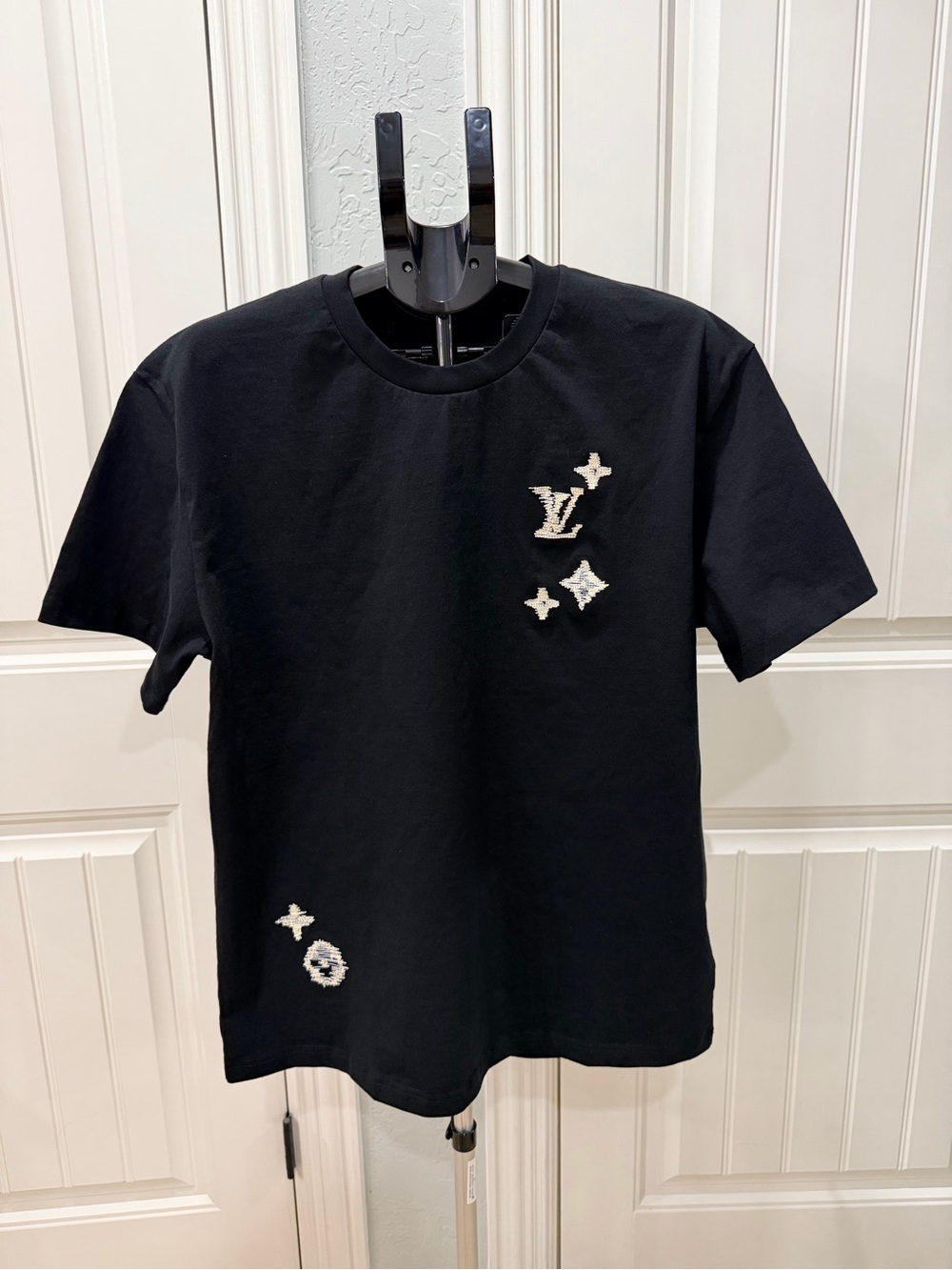 Louis Vuitton Black T-Shirt with White Monogram Patchwork